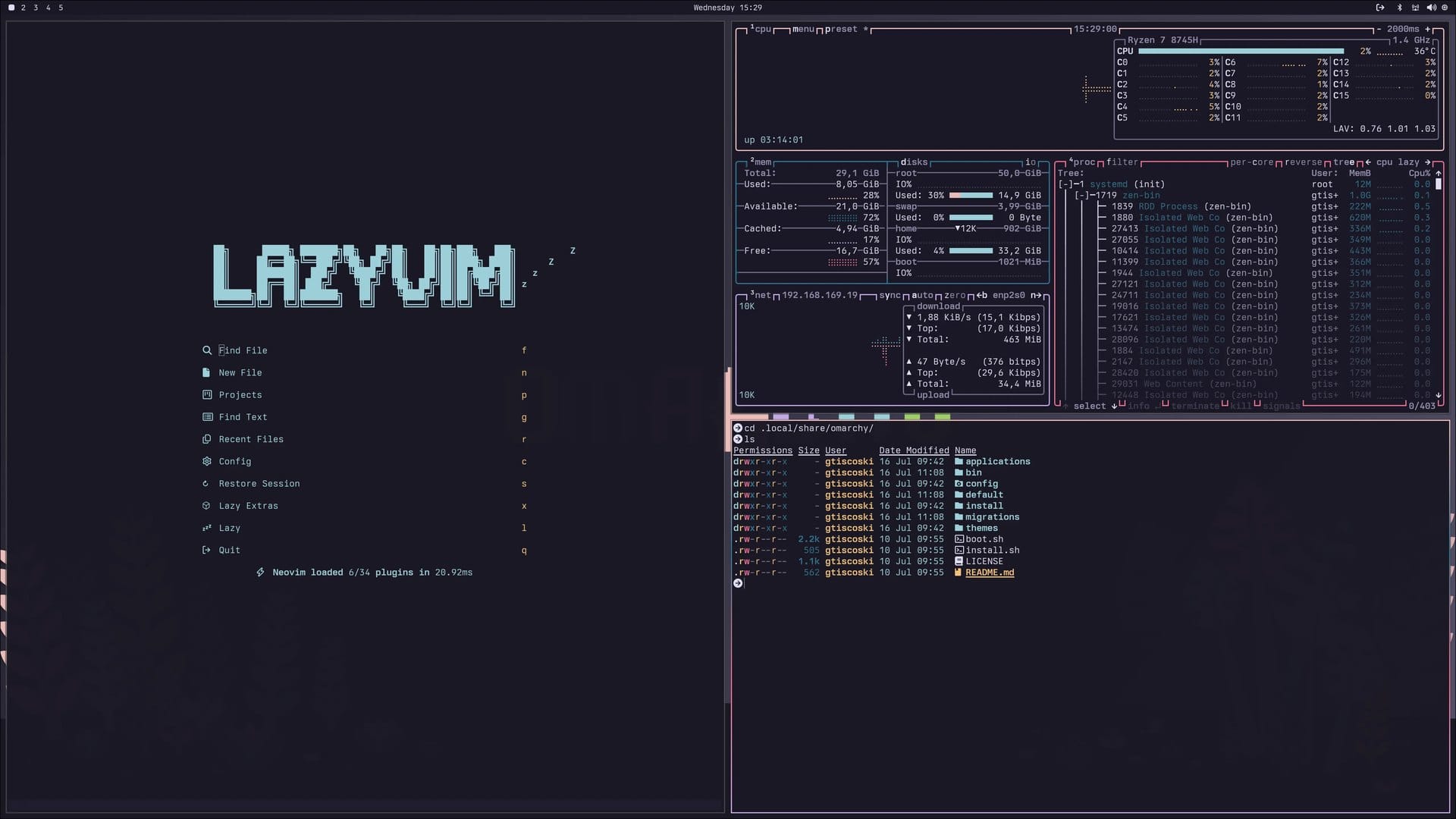 Omarchy tiled desktop with Neovim