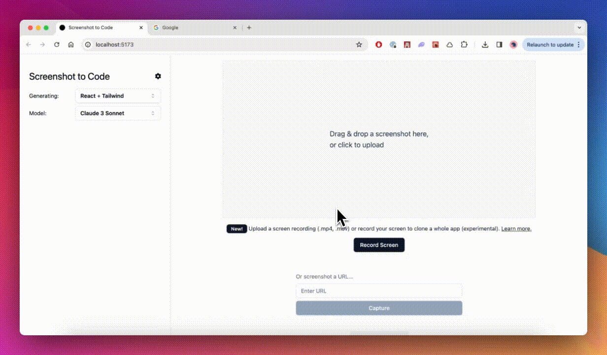 screenshot-to-code demo from README