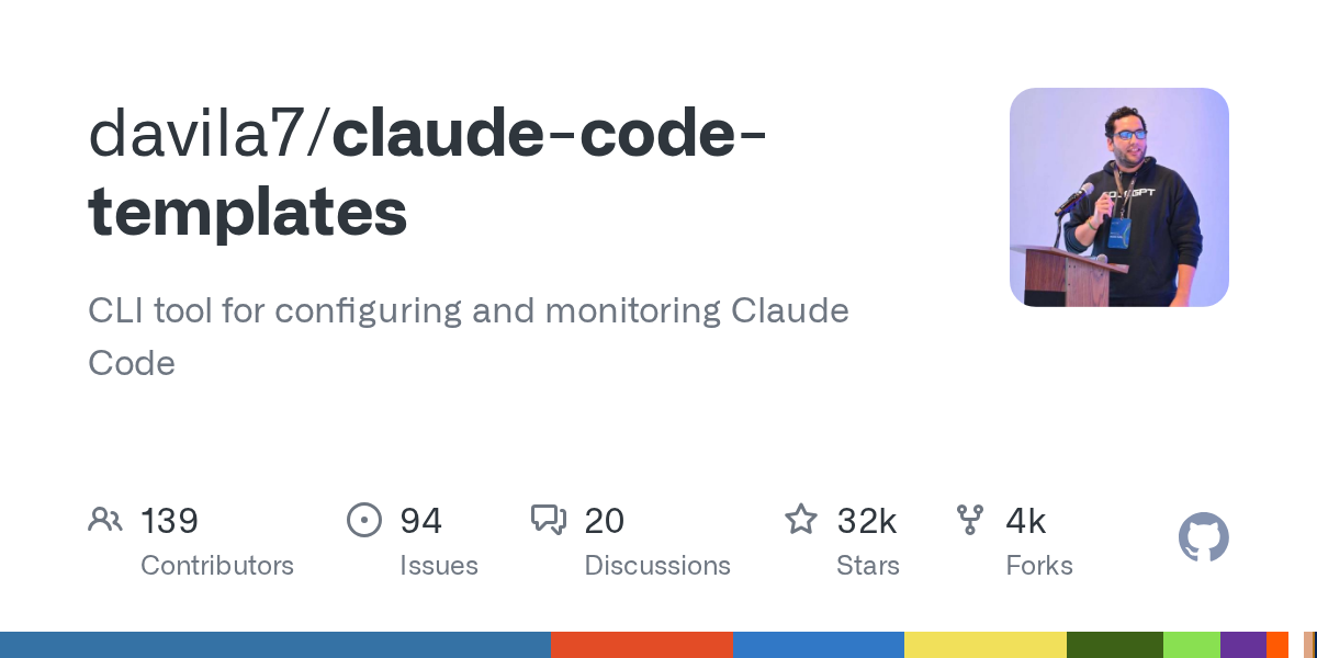 davila7/claude-code-templates GitHub OG. 출처: GitHub