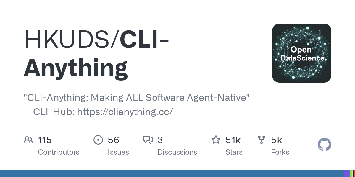 HKUDS/CLI-Anything GitHub OG. 출처: GitHub