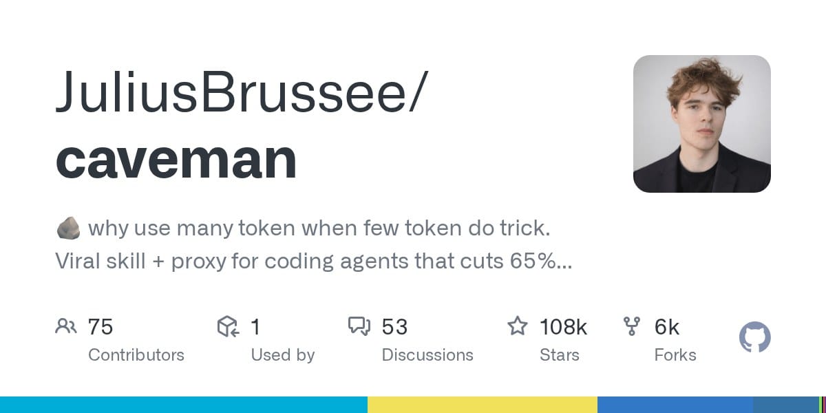JuliusBrussee/caveman GitHub OG 카드