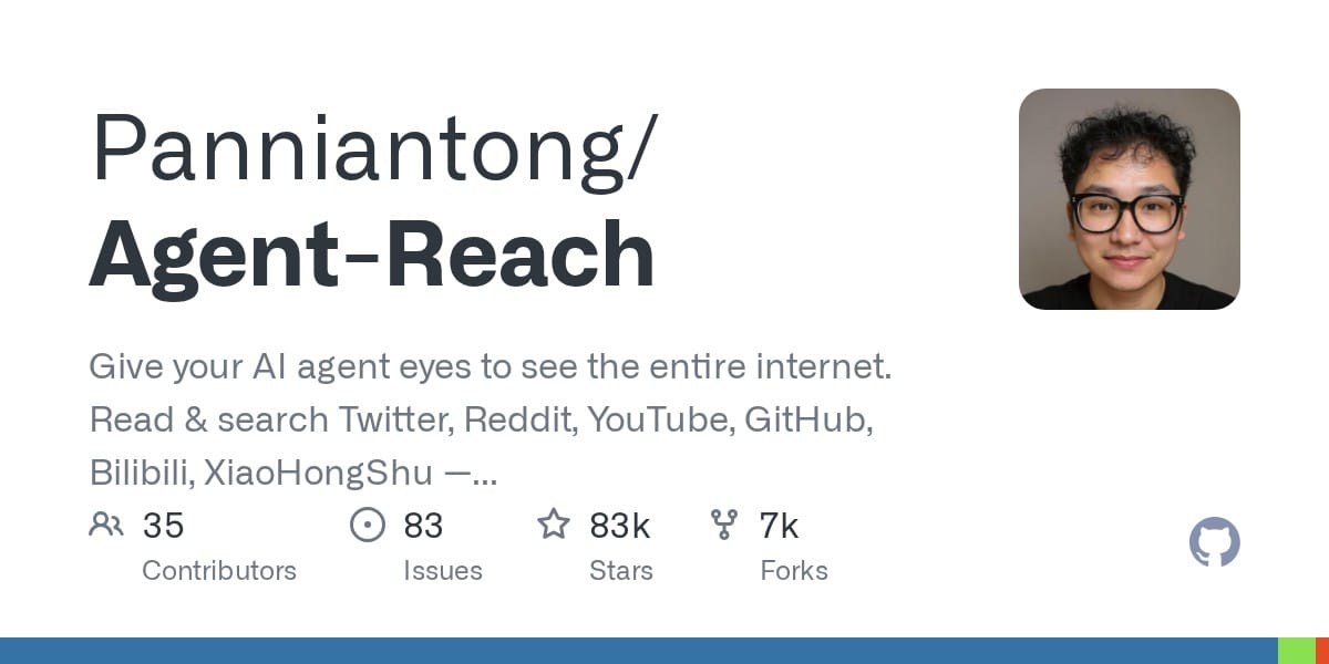 Panniantong/Agent-Reach GitHub OG 카드