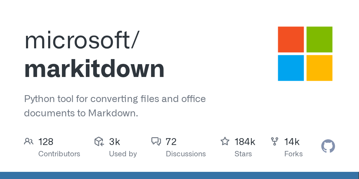 microsoft/markitdown GitHub 저장소 OG 카드