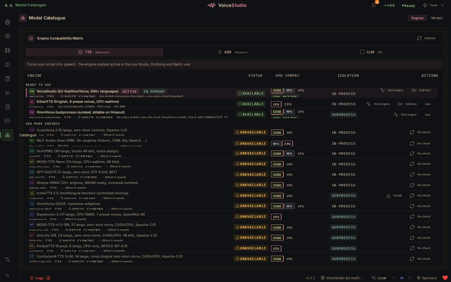 VoiceStudio Model Catalogue screenshot